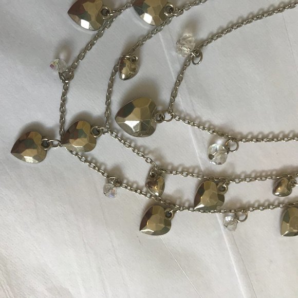 3/$15 Layered Silver Metallic Heart Charm Necklace - Picture 3 of 4
